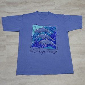 Vintage Dolphin St. George Island Graphic Blue Hugger T-Shirt Large